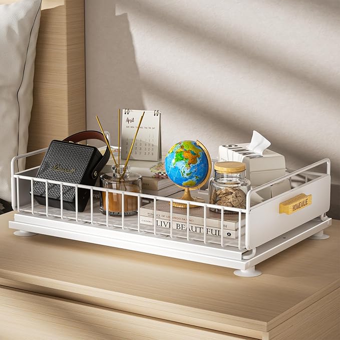 Under Sink Organizer, Single Tier Metal Pull Out Sliding Drawer Shelf for Kitchen Bathroom Cabinet Storage, Sturdy Rack – Whi