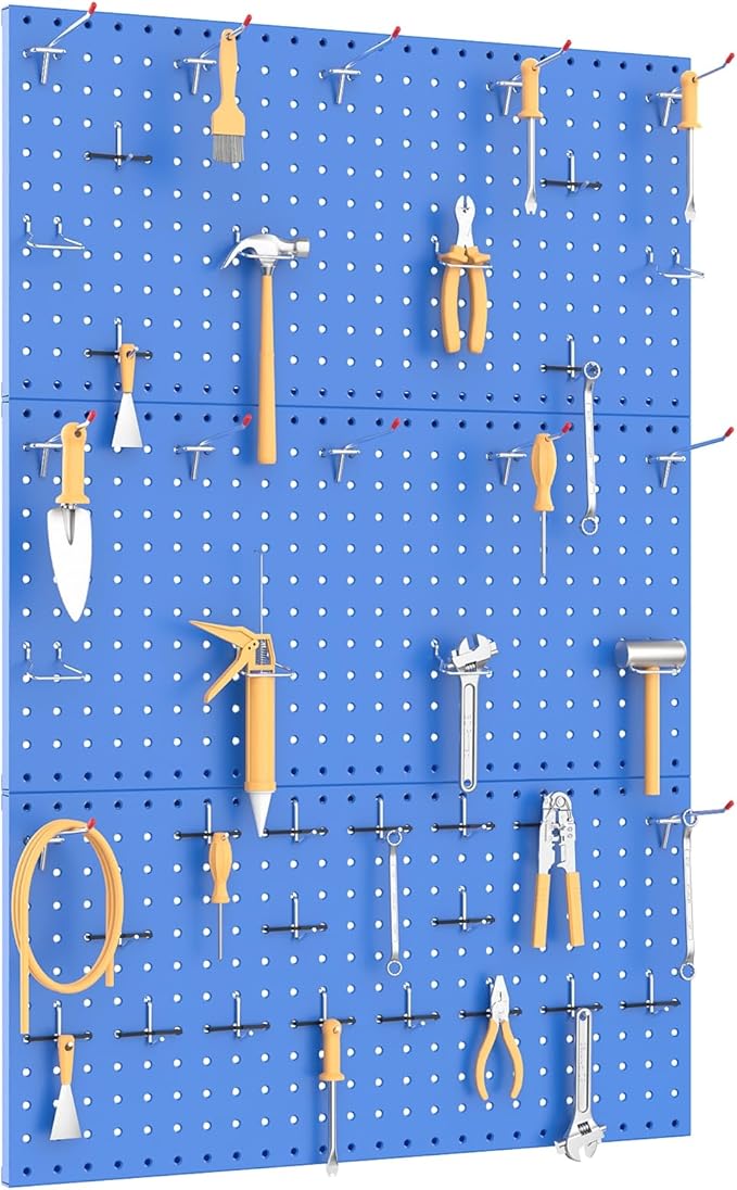 TORACK 3 PCS Metal Pegboard Panels(12x24 inch) for Wall Garage Utility Tools Storage Pegboard for Workbench, Modular Peg Boar