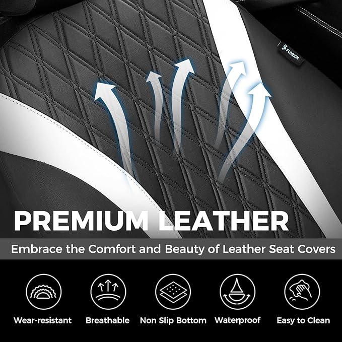 FLORICH Car Seat Covers Front Seat, Leather Seat Covers for Cars, Waterproof Car Seat Protector Breathable, Front Seat Covers