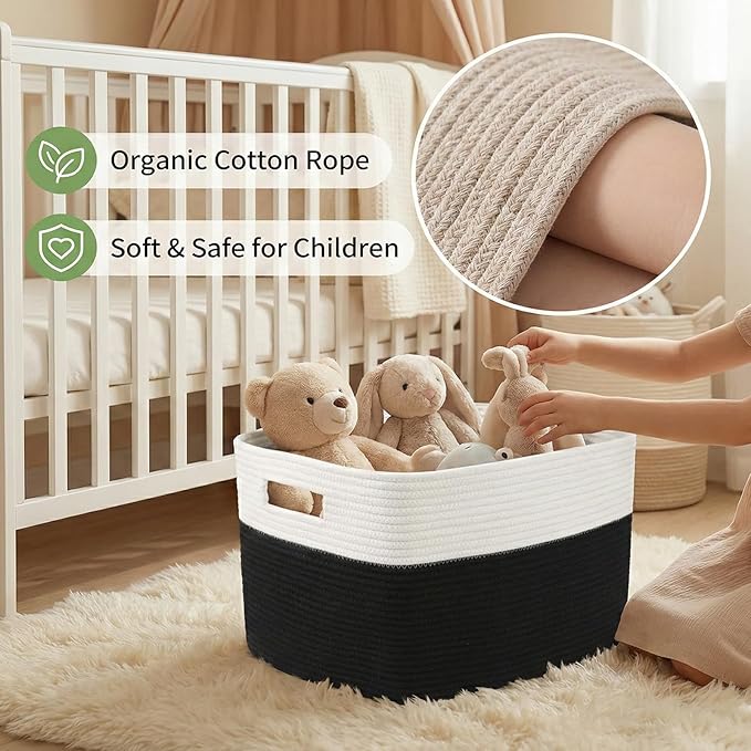 JMvicyroam Woven Blanket Basket,65L Large Storage Bin for Blankets Toys Clothes,Decorative Rope Basket for Living Room Bedroo