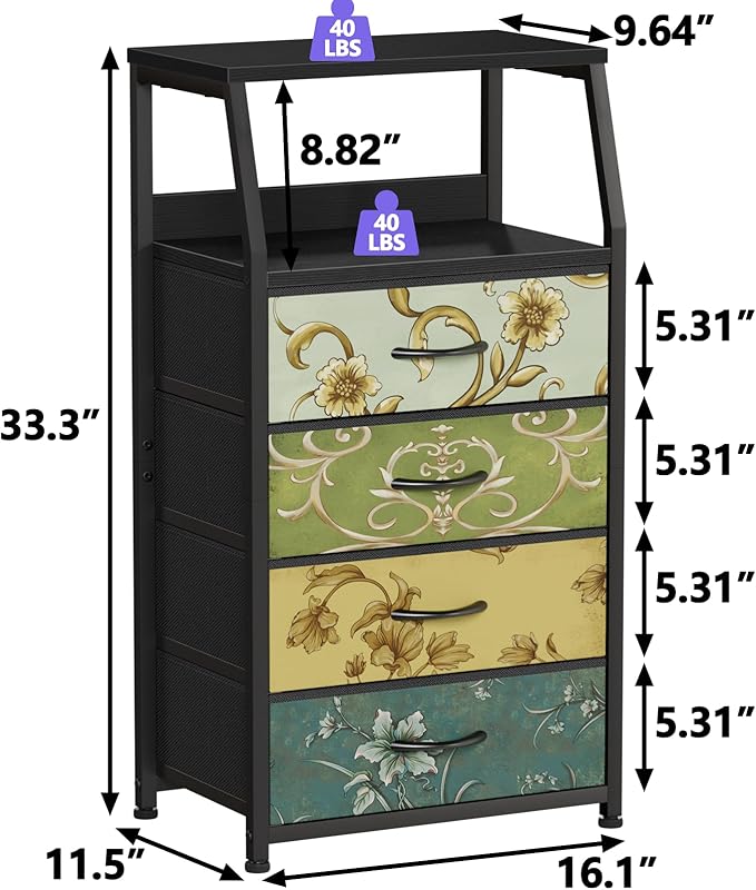 Furnulem Retro Dresser for Bedroom, Small Dresser for Closet, Vintage Nightstand with 4 Drawers, Fabric Storage Organizer Bed