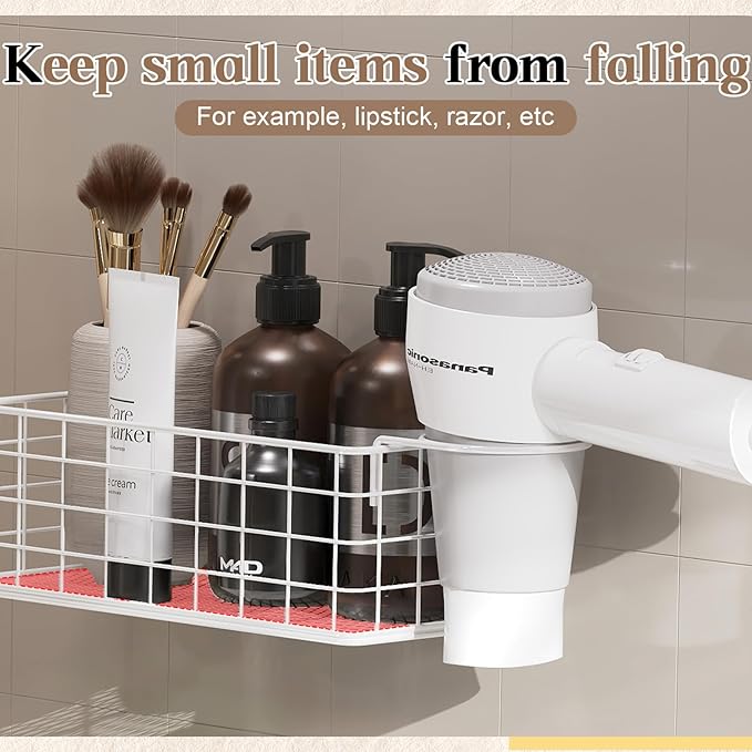 Wall-Mounted Hair Dryer Holder Styling Tool Organizer 4-Shelf Storage Wire Basket with Hook Heat Safe Rack for Hair-Straighte