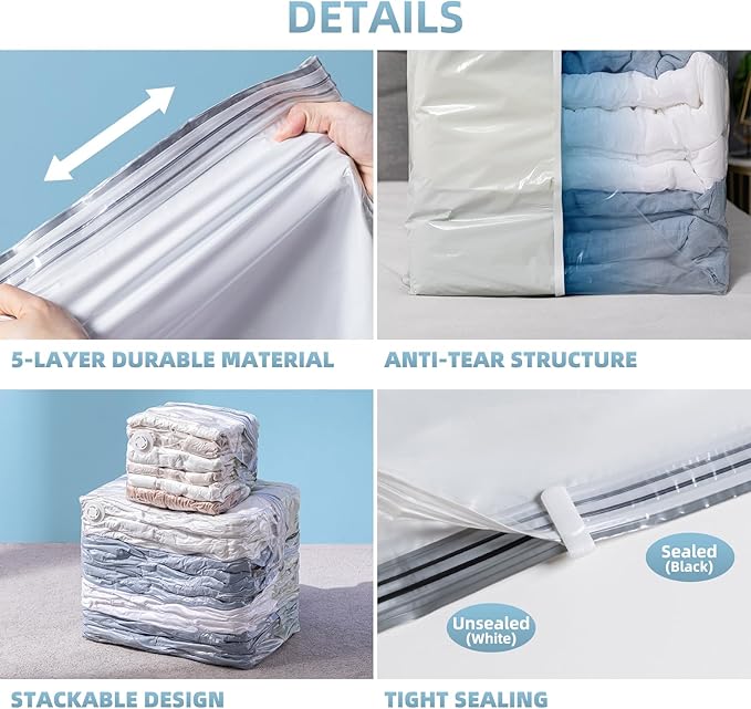 6 Pack Vacuum Storage Bags, Cube Combo (3 Jumbo+3 Medium), Vacuum Seal Bags for Clothing, Bedding, Blanket, Space Saving Clos