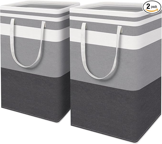 HomeHacks 2-Pack Large Laundry Basket, Waterproof, Freestanding Laundry Hamper, Collapsible Tall Clothes Hamper with Extended
