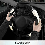 Road Comforts Leather Steering Wheel Cover - Made with PVC Leather - Anti-Slip, Universal Fit 14 1/2 inches to 15 inches - Wh