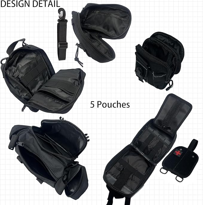 6 Pack Tactical Molle Car Seat Back Organizer Tactical Vehicle Panel with 5 Detachable Molle Pouch for Car Truck Ford Jeep Vehicle,US Patch Automotive Organizer For Man (5 Pouches)