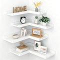 4-Tier White Corner Floating Shelves Wall Mounted - Floating Shelves with Lip, Solid Pine Wooden Corner Wall Shelf for Wall D