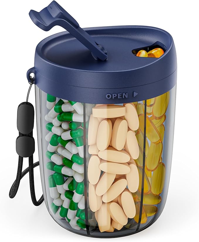PULIV Large Supplement Organizer Bottle, Holds Plenty of 6 Various Vitamins in 1 Pill Dispenser with Anti-Mixing & Wide Openi