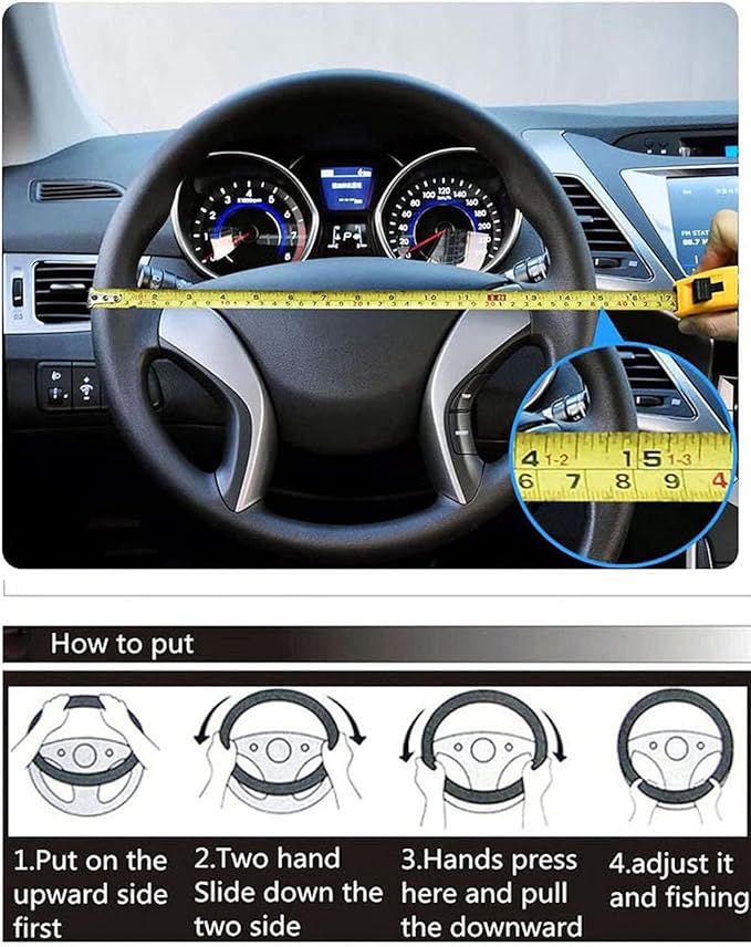 Fashion Cat Ear Leather Steering Wheel Cover Women Girl 15"(38cm) Universal Fit Auto D Shaped Leather Steering Wheel Covers (