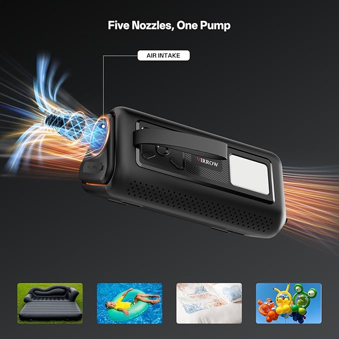 Tire Inflator Portable Air Compressor with Electric Air Duster and Car Jump Starter: 150PSI Cordless Bike Pump - 130000RPM -