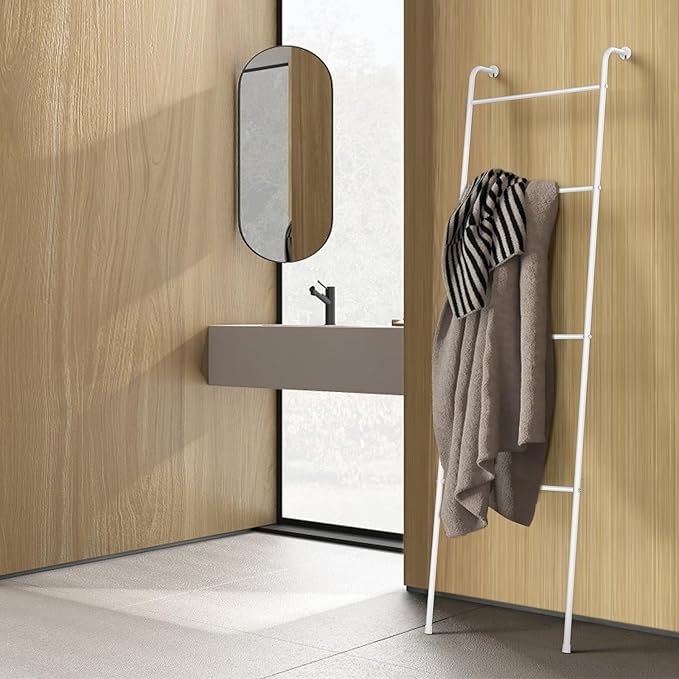 2 Pack Blanket Ladder Decorative Towel Rack Holder for Bathroom, Wall Leaning Metal Drying Quilt Stand for Living Room Bedroo