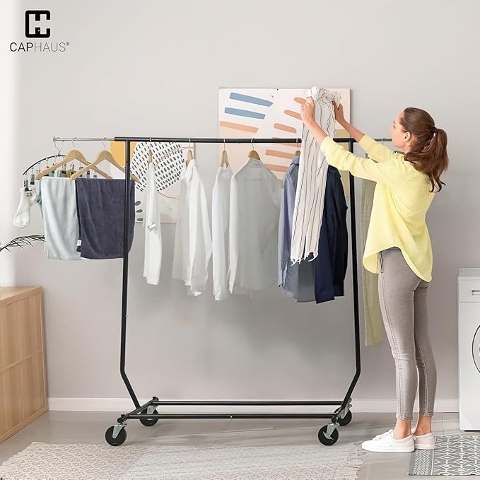 CAPHAUS Heavy Duty Clothes Rack, 220LBS Capacity Rolling Clothing Rack for Hanging Clothes, Adjustable Metal Wardrobe Rack, P