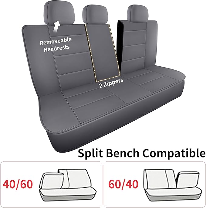 Car Seat Covers, Quilting Leather Seat Covers Full Set, Waterproof Faux Leather Automotive Seat Covers for Cars, Universal Ca