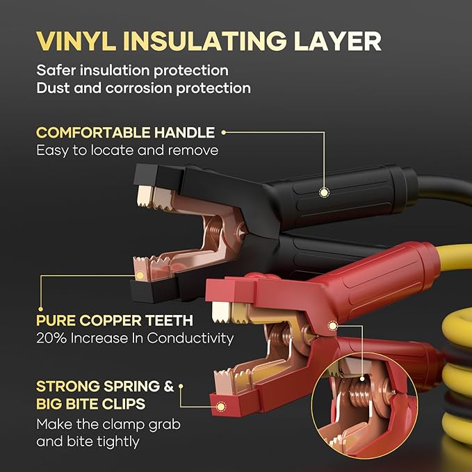 Heavy Duty Jumper Cables, 1 Gauge 30 Feet 900A Booster Cables Jump Start Automotive Jumper Cables Kit for Car, SUV, and Trucks with Carry Case, Gloves, Brushes