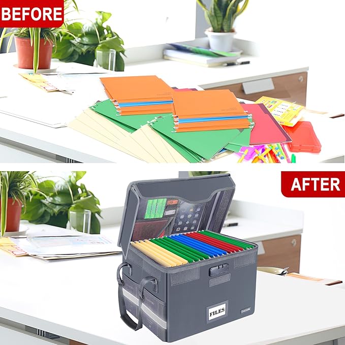 DocSafe Fireproof Document Box with Lock,File Storage Organizer with Zipper Pockets,Collapsible Portable File Box Home Office