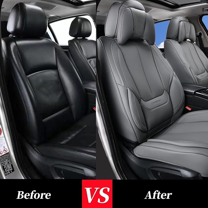 Coverado Universal Seat Covers Front, 2-Pack Waterproof Seat Covers for Cars, Universal Nappa Leather Car Seat Covers with He