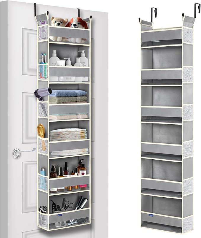 Over The Door Organizer 6-Shelves and 12 Side Pockets, Over The Door Storage for Bathroom Bedroom Nursery, Hanging Door Organ