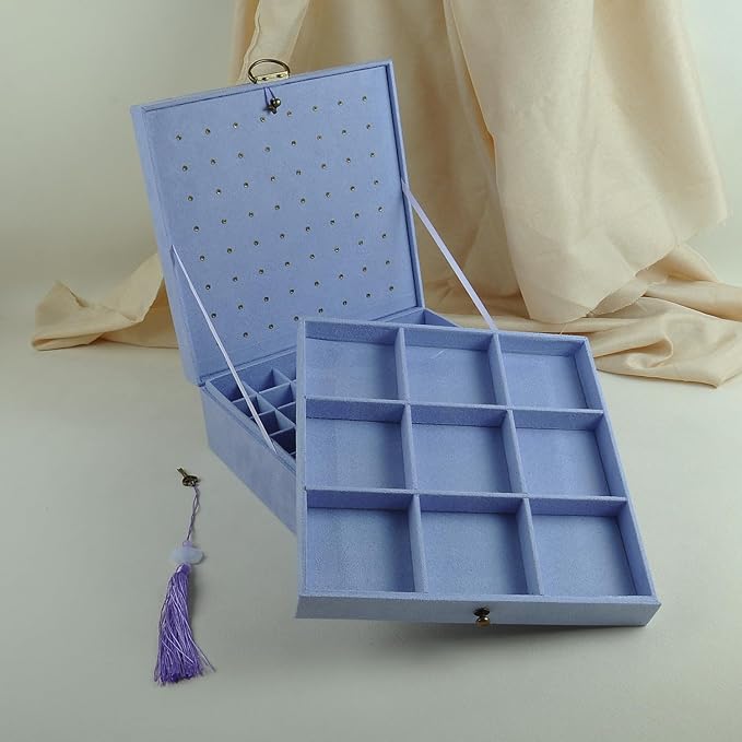 Women Jewelry Box Lockable 3 Layers Large Jewelry Organizer Storage Case for Earrings Necklaces Rings Bracelets,Green Display