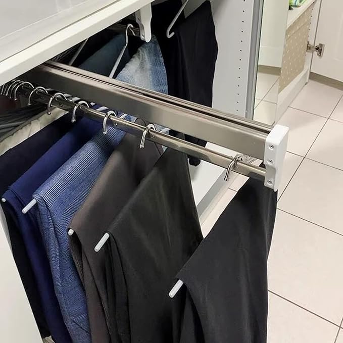 Wardrobe Pull-Out Trousers Rack - Steel Extendable Closet Rod For Pants Clothing Storage, 30-80Cm Pull Out Clothes Rail, Exte