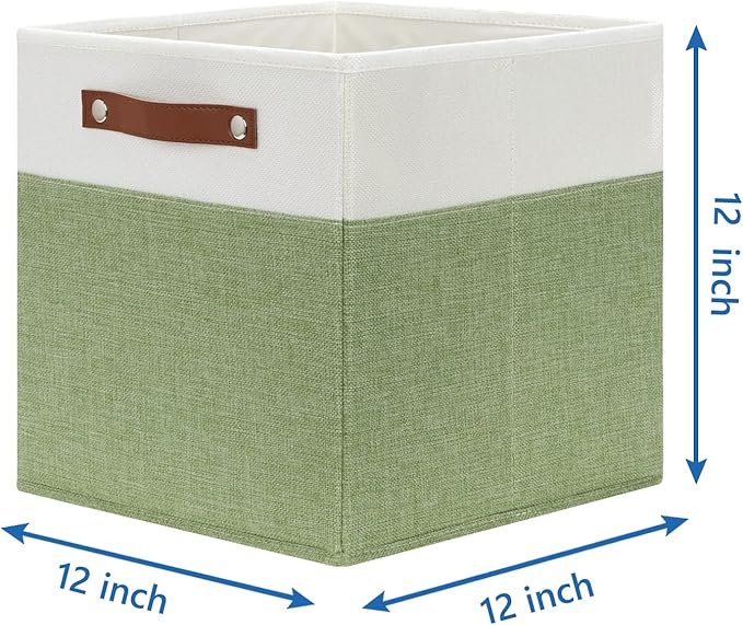 Temary 12 Inch Fabric Storage Cubes Storage Bins with Leather Handles, 4 Pack Cube Baskets Bins for Organizing Closet, Foldab