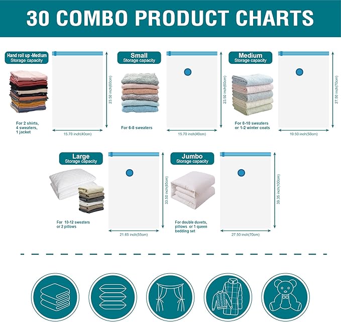 Cozy Essential Vacuum Storage Bags, 80% Compression Vacuum Seal Space Saver Plastic Packaging Bags for Clothes, Blankets, Pil