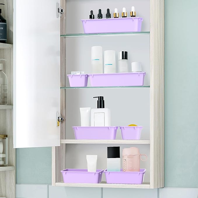 WOWBOX 25 PCS Plastic Drawer Organizer Set, 4 Sizes Desk Drawer Divider Organizers and Storage Bins for Makeup, Jewelry, Gadg