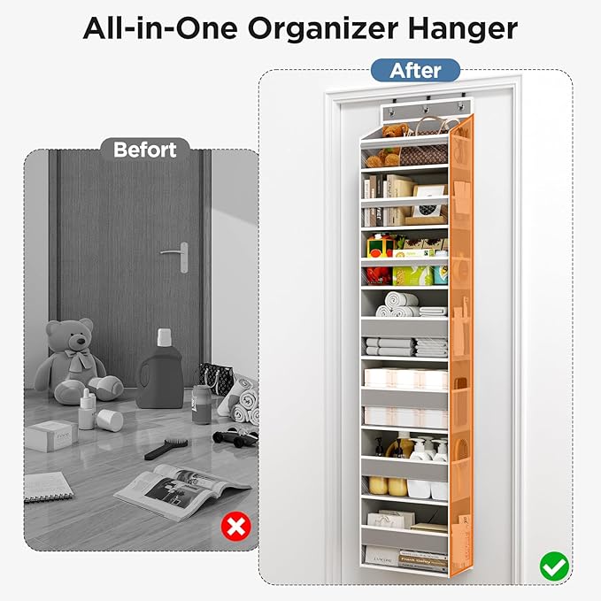 Mefirt Over The Door Organizer, 7 Tier Door Hanging Organizers with 7 Large Pockets 12 Side Pockets, Behind Door Storage Hang