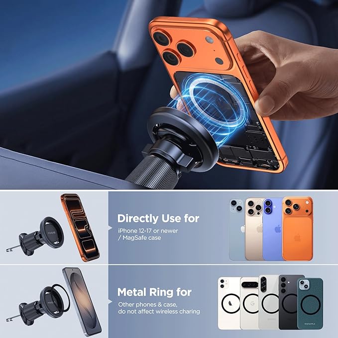 Miracase Car Phone Holder for Magsafe [Super Strong Magnets] Magnetic Phone Holders for Your Car, 360° Adjustable Air Vent Hands Free Cell Phone Mount Cradle Fit iPhone 17-12 & All Smartphones, Black