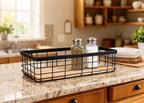 ShabbyDecor Small Metal Wire Basket Detachable Wood Base Storage Organizer Bathroom Counter Storage Organizer for Makeup, Per