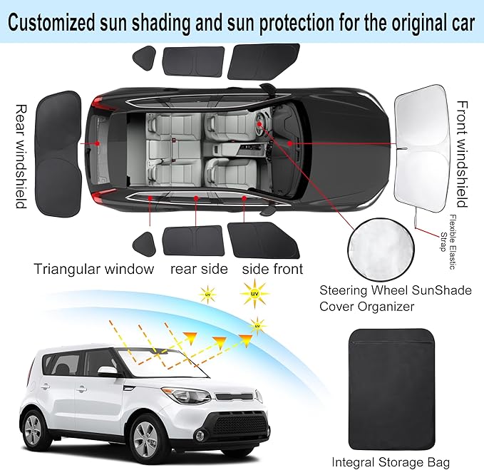 TINGLU Window Shades for Kia Soul 2014-2019 8PCS Accessorie Car Side Full Windows Rear Triangular Windshield Sun Shade Sun UV Rays & Privacy Protection for Camping,Napping,and Relaxing