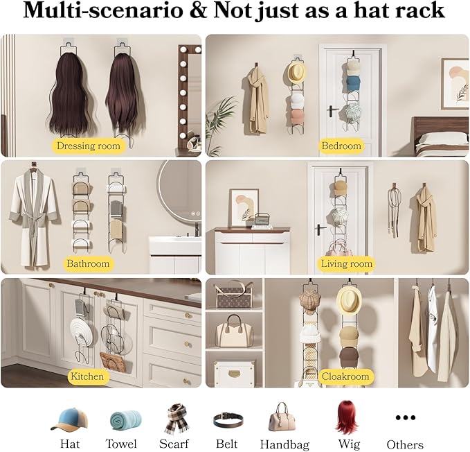 10Pack Over The Door Hat Organizer for baseball caps | Multi-Functional Baseball Hat Rack for Closet | Wall Mounted Hat s tor
