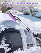 HEEYA 2 Pack Ice Scraper and Brush for Car, Extendable Snow Brush and Ice Scraper for Car Windshield Window, Car Snow Scraper and Brush with Foam Grip for SUV Truck Automobile Vehicle - Purple