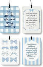Preppy Blue Christian Air Freshener 4 Pcs, Coquette Blue Bow Religious Bible Verse Hanging Air Freshener for Cars Closet Draw