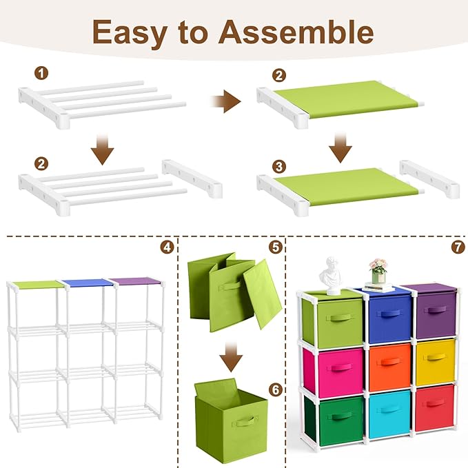 9 Cube Storage Organizer with Shelf Back to School Boxes 11 Inch Toy Storage Bins Closet Organizers Drawers Fabric Dresser fo