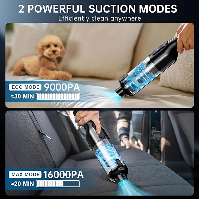 Handheld Vacuum Cordless, 16000Pa Powerful Suction, Lightweight at 1.3 lbs, Type-C Charge, Multiple Accessories, Rechargeable