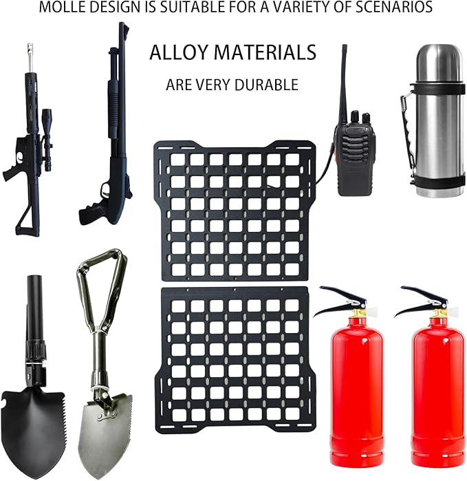 Metal Rigid Molle Panels for Vehicles - Alloy Truck Mount Rack Tactical Seat Back Organizer - Adjustable, Versatile Panel - Stronger Than Plastic - 4 Loop Fasteners - Eco-Friendly