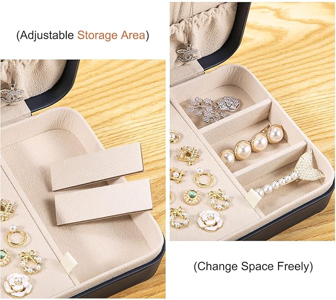 LANDICI Small Jewelry Box for Women Girls, PU Leather Travel Jewelry Case, Portable Jewelry Organizer Storage Holder Display 