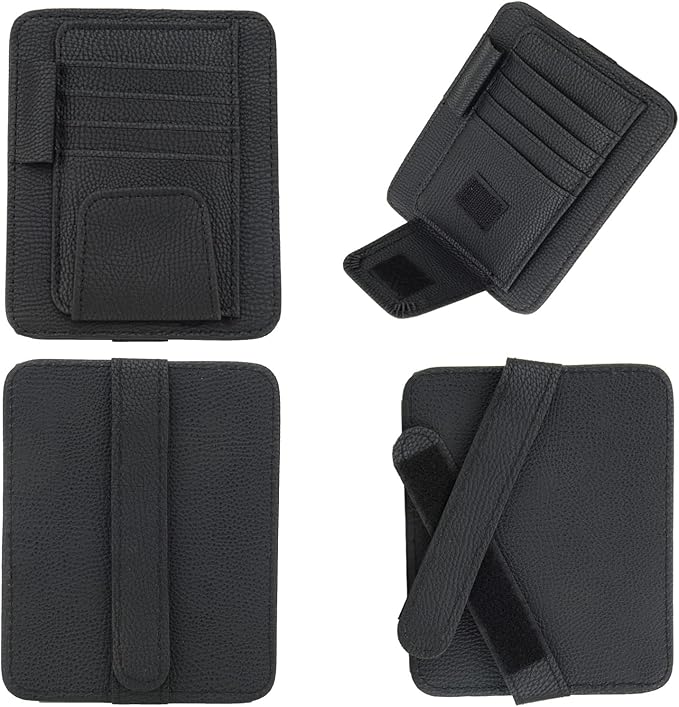 Small Leather Sun Visor Organizer for Car and Truck - Sunglass Holder, Card Sleeve Pocket, Document Holder for Registration, Driving License, Insurance, Pen, Chapstick