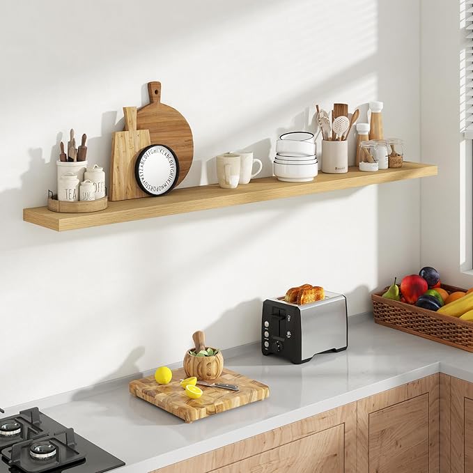 72 Inch Floating Shelves, 8 Inch Deep Floating Shelves for Wall, Hanging Shelf with Invisible Brackets, Deep Shelves for Bath