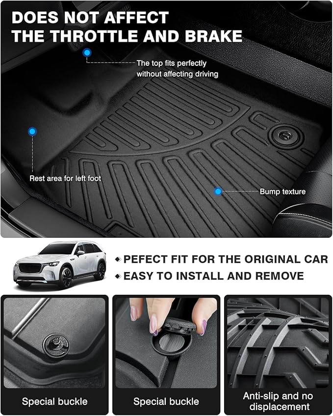 Powerty Floor Mats for 2024 2025 2026 Mazda CX-90 CX90 PHEV (Plug in Hybrid) Accessories Floor Liners 6&7 Seater with 3 Rows Floor Mat Heavy-Duty Floor Liner All Weather CX90 Car Floor Mats