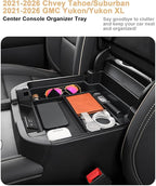 ECOZEN Center Console Organizer For 2021-2026 Chevy Tahoe/Suburban & GMC Yukon/Yukon XL - Armrest Organizer Tray For 2021-2026 Tahoe/Suburban/Yukon Accessories - Not Fit For Power-Sliding Console