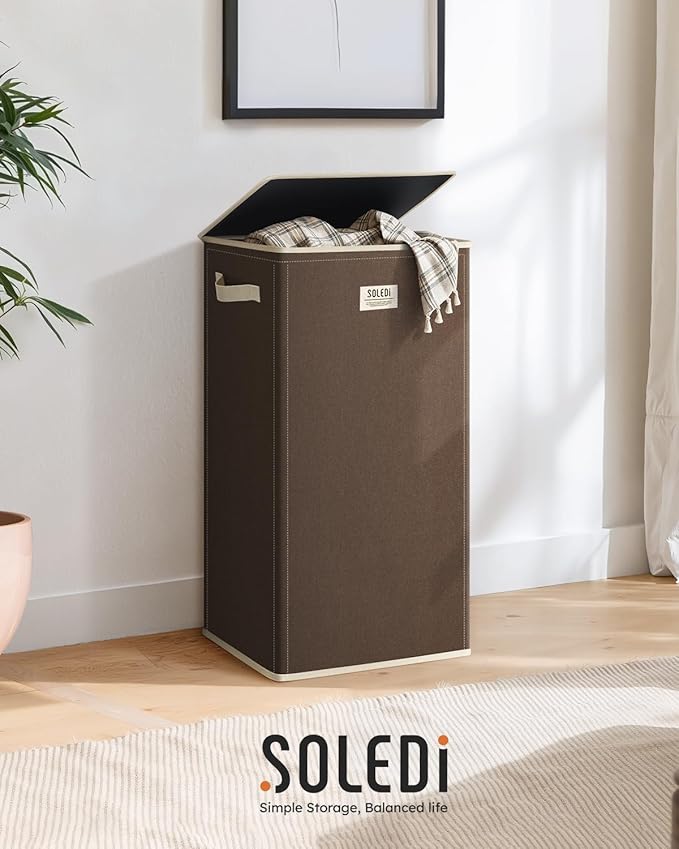 SOLEDI Laundry Hamper with Lid 100L Large & Tall Collapsible Laundry Basket, Clothes Hamper with Bag Removable Easy to Carry,