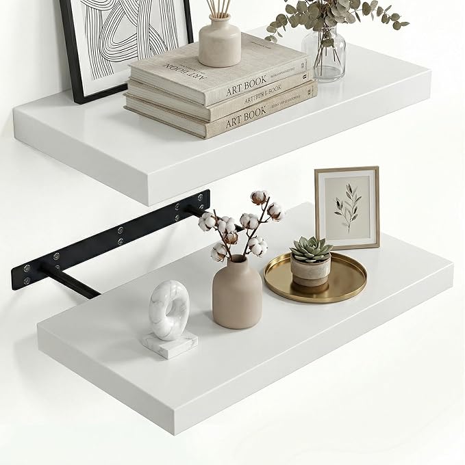 INHABIT UNION 20in Floating Shelves for Wall, Wall Mounted Shelves for Decor Storage Set of 2, Floating Shelf for Bedroom, Ba