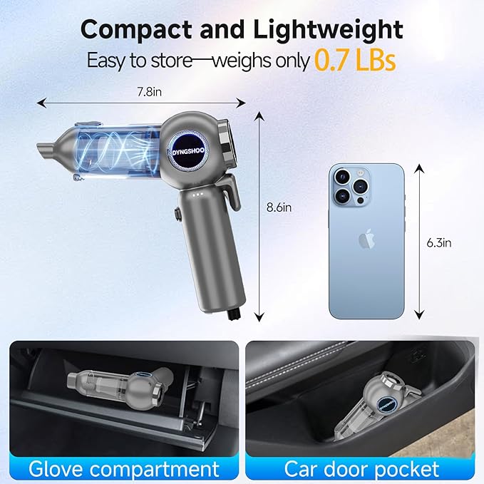 Handheld Car Vacuum Portable Cordless（Equipped with a one-Touch Window Breaker and Seatbelt Cutter ） Car Vacuum Cleaner with 