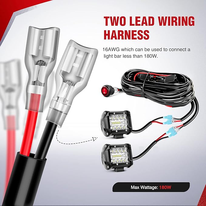 Nilight - NI -WA 06 LED Light Bar Wiring Harness Kit - 2 Leads 12V On Off Switch Power Relay Blade Fuse for Off Road Lights LED Work Light, 2 Years Warranty