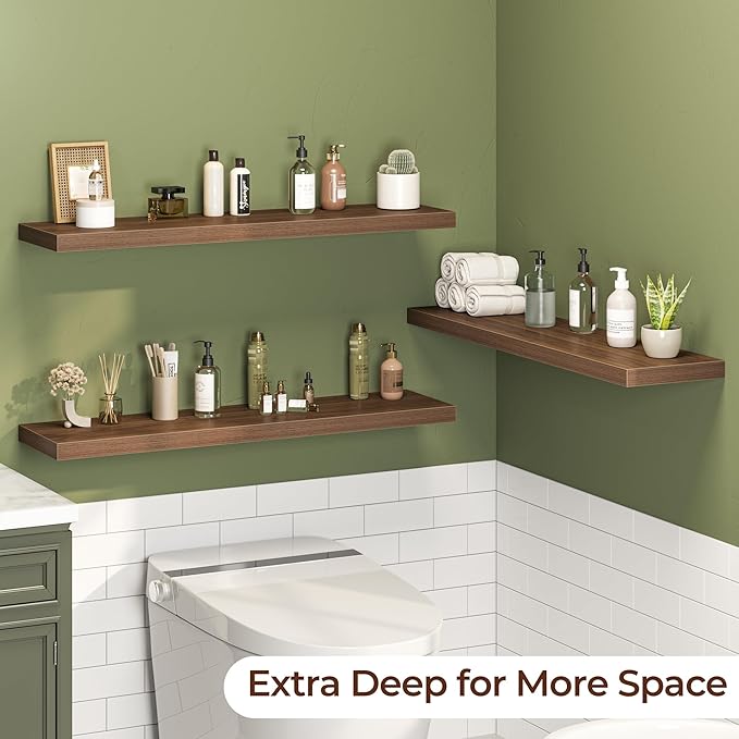 Fun Memories Floating Shelves for Wall 40 Inch Set of 3, Farmhouse Floating Shelves with Invisible Heavy Duty Bracket, 10 Inc