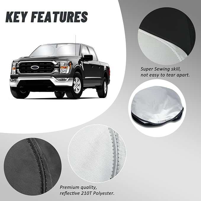 D-Lumina Windshield Sun Shade for Fo-rd F-150 2021-2025 F150 Crew Cab 4 Door Accessories, Front and Side Window Shades Sun Visor Protector Block UV Rays, Foldable 2 Layers 210T Material Pack of 5