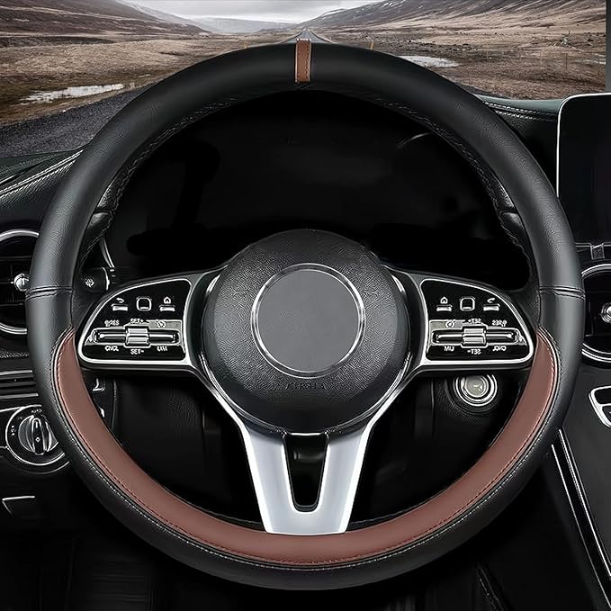 Custom fit for Honda Car Steering Wheel Cover, Nappa Leather Non-Slip Steering Wheel Cover, Designed for Hon-da Interior Accessories (Brown,for Honda)