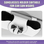 Bling Car Sunglass Holder, Rhinestone Bow Visor Storage Case for Sunglass Receipt Ornament, Soft Lining Anti-scratch Holder Clip, Interior Organizer Accessory for Cars (White)