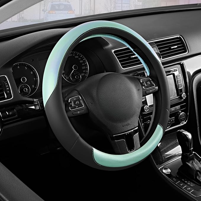 Road Comforts Steering Wheel Cover – Breathable Leather Steering Wheel Cover, Anti-Slip Grip, Universal Fit 14.5” to 15”, Hea